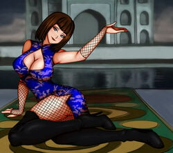 actress anna_williams bandai_namco big_ass big_breasts big_butt blue_dress blue_eyes bob_cut boots breasts brown_hair china_dress chinadress chinese_clothes cleavage cleavage_cutout cleavage_overflow clothed cosplay cosplaying deviantart dress female fingerless_gloves fishnets hentai_foundry human kyunamaori long_legs marian_zapico model namco namco_bandai seductive seductive_look seductive_smile short_hair sitting skirt sleeves smile smiling solo spanish tekken tekken_(2010_film) tekken_2 tekken_6 thighs thin_waist wide_hips