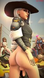 3d 3futas ashe_(overwatch) balls breasts d.va erection futa_only futanari looking_at_viewer looking_back overwatch penis sgtnewsboy small_penis solo_focus source_filmmaker testicles zarya