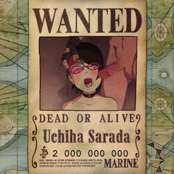 ahe_gao ahe_gao black_hair boruto:_naruto_next_generations konbari_tariumu naruto open_mouth pink_eyes red_eyes sarada_uchiha sharingan wanted_poster