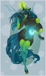 absurd_res anthro areola arthropod big_breasts breasts changeling female fingers friendship_is_magic green_nipples green_tongue hasbro hi_res hole_(anatomy) horn huge_breasts looking_at_viewer my_little_pony nipples open_mouth phathusa queen_chrysalis_(mlp) solo teeth tongue wings