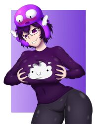 1girls ass big_ass big_breasts big_thighs black_clothing blush deki_monchi glasses hands_on_breasts hands_on_own_breasts looking_at_viewer octopus purple_eyes purple_hair purple_octopus rule_63 saikomene smiling squeezing_breast squeezing_breasts thick thick_ass thick_thighs thighs twitter wide_hips youtube youtuber