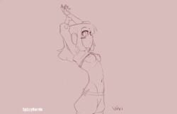 accidental_exposure animated animated bard-bot belly belly_button breasts breasts_out_of_clothes female female_only looking_at_viewer oc original_character pajamas sketch solo stretching underboob vivi_(bard-bot)