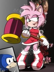 after_fellatio after_sex amy_rose boots erect_nipples female ffisf human_on_anthro leaking_cum lipstick lipstick_mark lipstick_on_balls lipstick_on_penis pubic_hair_in_mouth red_lipstick sonic_(series) sonic_the_hedgehog stray_pubic_hair trembling