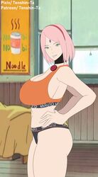 1girls alternate_breast_size bare_legs bare_shoulders big_breasts boruto:_naruto_next_generations bra breasts busty cheating cheating_wife choker cleavage curvaceous curvy curvy_body curvy_female curvy_figure eyebrows_visible_through_hair facial_mark female female_only forehead_jewel forehead_mark green_eyes hairband hand_on_waist hourglass_figure in_profile indoors light-skinned_female light_skin looking_at_viewer midriff naruto naruto:_the_last naruto_(series) naruto_shippuden necklace netorare ntr paipan pale-skinned_female pale_skin panties parted_bangs parted_lips pendant red_hairband sakura_haruno shoulder_length_hair side_view sideboob sleeveless solo solo_focus standing tenshin-ta underwear voluptuous wide_hips