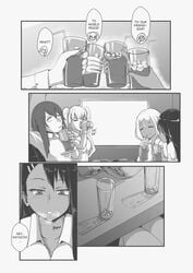 4girls big_breasts black_hair blonde_hair blush breasts cleavage closed_eyes clothed clothing comic drugged english_text female_focus female_only gamo-chan hayase_nagatoro heavy_breathing hi_res karaoke long_hair medium_breasts medium_hair monochrome please_don't_bully_me,_nagatoro revealing_clothes sakura_(nagatoro) simple_background sitting smile text tyronestash white_background yoshi_(nagatoro)