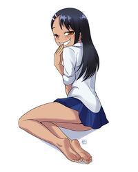 1girls ass black_hair blush brown_eyes clothed clothing conejologia female_focus female_only hayase_nagatoro hi_res long_hair looking_at_viewer looking_back please_don't_bully_me,_nagatoro pose revealing_clothes simple_background small_ass smile solo white_background