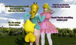 2girls 3d animated big_breasts breasts brocobich female huge_areolae huge_breasts hyper_breasts large_breasts luma male mario_(series) nintendo no_sound nude penis princess_peach princess_rosalina rape small_but_hung super_mario_galaxy video