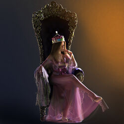 1girls 3d brown_eyes brown_hair crown data_mining daz_studio dress emma_watson high_heels legs princess see-through_clothing simple_background tagme throne