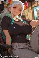 1girls ai_generated ass ass_focus big_ass big_breasts blush breast_grab breasts closed_mouth clothes clothing cute cute_face female female_focus female_only large_ass large_breasts light-skinned_female light_skin long_hair looking_at_viewer one_piece orange_eyes pussy sexy sexy_body sexy_female sexy_pose sitting white_hair yamato_(one_piece) younger_female