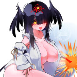 blush bombergirl chubby curvy fuse_tail huge_breasts karasuba_hiiro kimono open_kimono open_mouth plump smile steam sweat sweaty thick_thighs tummy upper_teeth_only voluptuous wide_hips