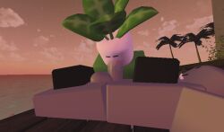 beach blowjob blush boy_naked dick dummy_(roblox) eyes_closed gay gay_sex laying_down ocean_background plant roblox robloxian sucking