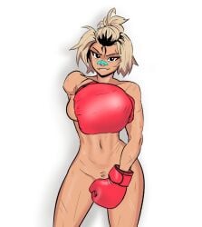 1girls beck_(spicymancer) boxing_gloves breasts censored_nipples convenient_censoring covering female nude spicymancer tagme