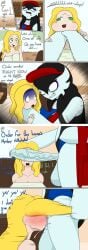 1futa 1girls angry angry_expression black_hair blonde_hair blue_eyes blush blushing cheek_bulge choke_hold choking cock coffee_shop comic comic_panel comic_strip cum cum_in_mouth darkevoir_(nekojaanai) fellatio futanari gardevoir green_eyes huge_cock huge_penis long_hair nekojaanai oc penis pokemon pokemon_(species) pulling_hair rape simple_coloring simple_shading speaking text veiny_penis white_skin