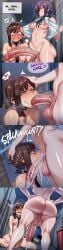 2girls ai_generated ass black_choker black_hair blush breasts brown_hair chainsaw_man choker comic comic_page comic_panel comic_strip completely_nude cum cum_in_mouth deepthroat ejaculation english_text erection fellatio futa_with_female futanari hair_bun hair_ornament hairclip heart higashiyama_kobeni huge_penis irrumatio kobeni_higashiyama large_penis masturbation medium_breasts miss_corvus mole mole_under_eye multiple_girls navel nipples nude open_mouth oral penis purple_hair reze_(chainsaw_man) shirt single_hair_bun speech_bubble sweat testicles uncensored veiny_penis white_shirt