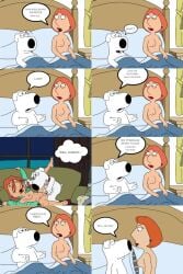 1boy 1girls after_sex almost_naked almost_nude alternate_version_available beastiality bed bedroom brian_griffin cheating cheating_wife comic couch couch_sex dog family_guy lois_griffin naked naked_female ntr nude nude_female tagme translated