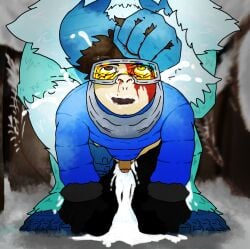 anal bara blood_on_face brawl_stars cum cum_inside dominant ejaculation furry monster oc original_character penetration rough_sex sam_(brawl_stars) sex