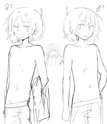 =) ambiguous_gender artist_request chara gender_confusion gender_symbol i_know_what_you_are storyshift storyshift_chara topless undertale undertale_(series)
