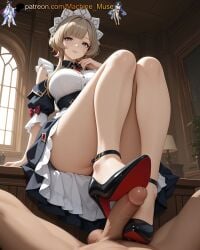 1boy 1girl 1girls adult adult_female ai_generated balls ballsack big_breasts blue_eyes boobs breasts brown_hair bust busty busty_female busty_girl clothes clothing cock dick dress fatui fatui_harbinger feet feet_fetish female first_person_view foot foot_fetish foot_play footjob footwear genshin_impact girl headdress high_heels large_breasts legs machine_muse male male_pov marionette_(genshin_impact) mature mature_body mature_female penis pov pov_male sandrone_(genshin_impact) sexy sexy_body shoejob shoes solo_focus testicles tits two-footed_footjob uncensored watermark