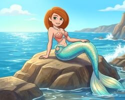 1girls ai_generated beach disney_channel ero-sennin green_eyes kim_possible kimberly_ann_possible ocean outdoors redhead solo solo_female