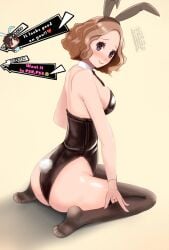 1girls bunny_ears bunnysuit cleavage collar cotton_tail female female_only haru_okumura leotard looking_back persona