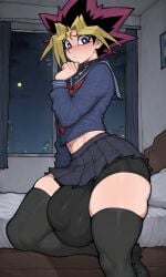 ai_generated big_ass big_ass_(male) big_bulge black_legwear black_thighhighs black_underwear briefs fanservice femboy gay huge_bulge male male_focus male_only penny_loafers serafuku solo solo_focus tagme thick_thighs thighhighs trap underwear yaoi yugi_muto yugioh