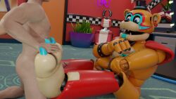 animatronic animatronic_male bear feet five_nights_at_freddy's five_nights_at_freddy's:_security_breach footjob furry gay gay_male gay_sex glamrock_freddy_(fnaf) human human_on_anthro humanoid humanoid_genitalia humanoid_penis keatonrogers0201 penis scottgames steel_wool_studios