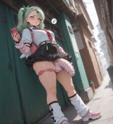 ai_art ai_generated annoyed annoyed_expression arm_warmers backpack balls ballsack bulge bulge_through_clothing bulge_under_clothes civitai cock dickgirl dickgirl_focus disgusted disgusted_expression disgusted_look full_body fully_clothed futa_focus futanari hair_ornament heavy_blush hi_res high_quality high_resolution highres holding holding_object holding_phone huge_bulge huge_cock huge_penis leg_warmers looking_at_viewer medium_breasts necktie panties panties_bulge patreon penis penis_bulge penis_in_panties penis_under_clothes penis_under_panties phone plump_lips pose posing precum precum_drip precum_through_clothing sassy self_upload side_ponytail skirt stable_diffusion standing striped_clothes striped_clothing striped_legwear striped_panties stripes sunna_(zenless_zone_zero) thick_thighs tie uncensored upscaled yuckle zenless_zone_zero