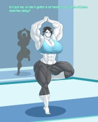 1girls alternate_version_available background english english_text female forsakun grey_hair muscle_fetish muscle_growth muscles muscular muscular_arms muscular_female ponytail silhouette text white_body wii_fit wii_fit_trainer yoga yoga_pants yoga_pose