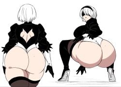 1girl back_cutout big_ass big_butt color color_edit colored colored_sketch colorization colorized colorized_edit colorshun curvy curvy_body curvy_female curvy_figure darwaarts female female_focus female_only high_heels huge_ass huge_butt nier:_automata sexy sexy_body short_hair white_hair yorha_2b