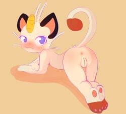 1girls anthro anus ass blush domestic_cat fangs feline female female_only furry littlecowgomoo looking_at_viewer meowth pokemon pokemon_(species) pussy solo