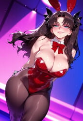 1girl 1girls ai_generated alternate_breast_size animal_ears arms_behind_back balecxi bangs bare_shoulders biting_own_lip black_hair black_pantyhose black_ribbon blue_eyes blush bow bowtie breasts brown_hair brown_pantyhose bunnysuit cleavage clothing covered_navel curvaceous curvaceous_female curvaceous_figure curvy curvy_figure detached_collar fake_animal_ears fate/grand_order fate/stay_night fate_(series) female female_focus grin hair_ornament hair_ribbon highleg highleg_leotard inviting inviting_to_sex large_breasts legwear leotard long_hair looking_at_viewer pantyhose parted_bangs parted_lips playboy_bunny presenting presenting_ass presenting_breasts presenting_hindquarters presenting_pussy presenting_self rabbit_ears red_bow red_bowtie red_leotard ribbon rin_tohsaka seductive seductive_look seductive_smile shiny_clothes skindentation smile solo strapless strapless_leotard thick_thighs thighs tohsaka_rin twintails two_side_up voluptuous voluptuous_female wide_hips wrist_cuffs