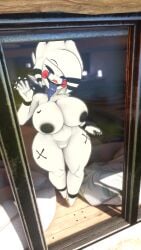 exhibitionism exposed huge huge_ass huge_breasts marie_(cally3d) marie_(cryptia) tongue_out vrchat waving window