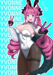 2d 2d_(artwork) 2d_artwork arknights arknights:_endfield blue_background bunny_ears bunnysuit darkbox erotic girl gloves pink_hair smile tagme yvonne_(arknights:_endfield)