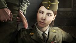 1boy 1girls 3d after_fellatio akatomasu beret blue_eyes brown_hair call_of_duty call_of_duty_ww2 cheating circumcised corporal_green eyes_half_open female flaccid flaccid_penis hi_res high_resolution highres looking_at_penis looking_to_the_side male married military military_hat military_jacket military_uniform necktie outdoor shirt soldier source_filmmaker straight uniform wedding_ring world_war_2