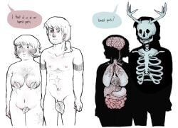 1boy 1boy1girl 1girls 3/4_view anatomical_diagram anatomically_correct anatomy artistic artistic_nude artistic_nudity awkward awkward_pose blonde-haired_male boyfriend_to_death chubby chubby_female curvy curvy_figure eyebags flowersonwalls freckles freckles_on_face gregory_(flowersonwalls) large_breasts lawrence_oleander leaf_bikini leaf_clothing leaf_on_crotch leaves long_hair_male long_penis muscular_male naked naked_female naked_male neutral_expression nipple_covers nonsexual nonsexual_nudity oc organs original original_character pale-skinned_female pale-skinned_male pale_skin peeking penis_peek ponytail short_hair shortstack sona speech_bubble speech_bubbles standing sweatdrop taller_male tattoo tattoo_on_arm tattooed_arm tired tired_eyes tired_look upper_arm_cuffs x_ray_view xray xray_view ykmet you_kill_me_every_time yumeshipping
