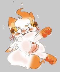 anthro clitoris feral feral_on_female furry furry_female hisuian_form hisuian_zorua nervous nervous_smile orange_paws pawpads paws pokemon pokemon_(species) pokemon_oc pussy surprised white_fur zorua