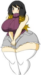 bailey_(matsu-sensei) big_thighs black_hair breasts female female_only matsu-sensei shorts sleeveless_sweater sweater thick_thighs thighs
