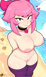 1girl 1girls ai_generated beach black_eyes boobs brawl_stars female female_only melodie_(brawl_stars) naked pink_hair pussy ronan42