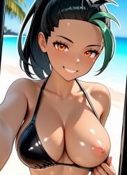1girls ai_generated black_hair game_freak nemona_(pokemon) nintendo pokemon ponytail shiny_hair shiny_skin streaked_hair tagme