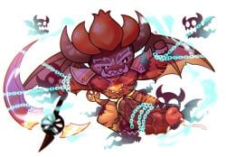 1boy abs alternate_version_available ambiguous_gender bael_dragon_cookie_(hornbunxx) big_balls big_penis body_hair body_markings brown_eyes chained chains cock_ring cookie cookie_run disembodied_hand disembodied_hands dragon_horns dragon_tail dragon_wings dubious_consent erection flying ghost ghost_hands gold_accessory grabbing grabbing_penis half-dressed half_naked holding_object holding_weapon hornbunxx horns huge_cock leaking_precum looking_uncomfortable male male_only muscles muscular muscular_male nipples orange_hair original_character pecs precum pubic_hair scythe simple_background solo spirit tail tanned_skin tusks weapon wings
