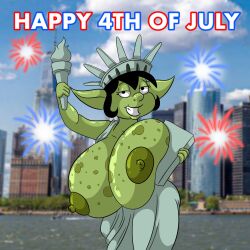 1girl 1girls 2023 4th_of_july areola areolae big_boobs big_breasts boobs_out borka_(cartoonfan402) cartoonfan402 freckles_on_breasts goblin goblin_female independence_day looking_at_viewer nipples statue_of_liberty
