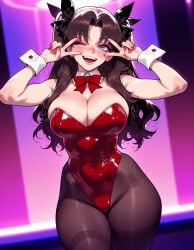 1girl 1girls ;d ai_generated alternate_breast_size balecxi bare_shoulders black_hair black_pantyhose black_ribbon blue_eyes blush bow bowtie breasts brown_hair brown_pantyhose bunnysuit cleavage clothing covered_navel curvaceous curvaceous_female curvaceous_figure curvy curvy_figure detached_collar double_v fangs fate/grand_order fate/stay_night fate_(series) female female_focus hair_ribbon highleg highleg_leotard inviting inviting_to_sex large_breasts legwear leotard long_hair looking_at_viewer nail_polish one_eye_closed open_mouth pantyhose parted_bangs playboy_bunny presenting presenting_ass presenting_breasts presenting_hindquarters presenting_pussy presenting_self red_bow red_bowtie red_leotard red_nails ribbon rin_tohsaka seductive seductive_look seductive_smile shiny_clothes smile solo strapless strapless_leotard teeth thick_thighs thighband_pantyhose thighs tohsaka_rin twintails two_side_up v v_over_eye voluptuous voluptuous_female wide_hips wrist_cuffs
