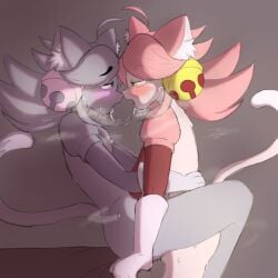 2girls cat_ears cat_tail deltarune irritable_ghost_(deltarune) mad_mew_mew pink_(deltarune) pink_hair tongue_out undertale_(series) yuri