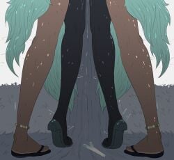 2girls against_tree brazilian_miku female female_only from_behind fuzzlogik hatsune_miku implied_futa implied_sex implied_sex_from_between_legs vocaloid yuri