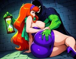 ai_generated ass big_breasts breasts_out daphne_blake dress erect_nipples groping_ass monster no_bra scooby-doo thick_thighs