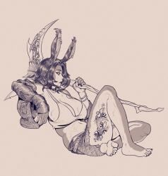 animal_ears animal_nose anthro anthro_female armwear bare_legs bare_thighs barefoot belly_button big_boobs big_breasts big_naturals big_tits black_and_white boobs bracelet bracelets braless breasts casual choker cleavage commission crop_top cropped_tank_top ear_piercing ears ears_up exposed_belly exposed_midriff fantasy feet female female_only foot girl_sweat greyscale holding_object holding_weapon huge_breasts humanoid jewelry large_breasts midriff monochrome natural_breasts navel no_bra pierced_ears piercing piercings rabbit_girl scythe sexy shorts sideboob sitting sketch soles soles_female solo solo_female sweat sweating sweaty sweaty_body sweaty_breasts sweaty_face sweaty_legs sweaty_thighs tagme_(artist) tank_top tattoo tattoo_on_legs tattoo_on_thigh tattooed_leg thigh_tattoo thighs tits toenails toes torn_clothes torn_clothing voluptuous voluptuous_breasts voluptuous_female weapon weapon_over_shoulder