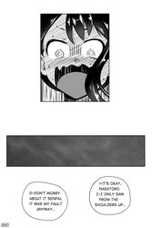 1girls black_hair blush comic embarrassed english_text female_focus hayase_nagatoro long_hair monochrome naoto_hachioji_(senpai) open_mouth please_don't_bully_me,_nagatoro shocked simple_background szmitten text white_background