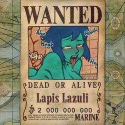 ahe_gao blue_eyes blue_hair blue_skin female gem_(species) hatebit lapis_lazuli_(steven_universe) male one_piece steven_universe steven_universe_future tongue_out wanted_poster