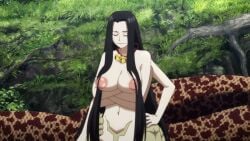 1girls areolae black_hair breasts dara-san eyes_closed inverted_nipples large_areolae large_breasts naga navel nipples puffy_nipples reiwa_no_dara-san screencap topless