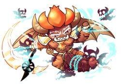 1boy abs alternate_version_available ambiguous_gender bael_dragon_cookie_(hornbunxx) big_balls big_penis body_hair body_markings brown_eyes chained chains cock_ring cookie cookie_run disembodied_hand disembodied_hands dragon_horns dragon_tail dragon_wings dubious_consent erection flying ghost ghost_hands gold_accessory grabbing grabbing_penis half-dressed half_naked holding_object holding_weapon hornbunxx horns huge_cock leaking_precum looking_uncomfortable male male_only muscles muscular muscular_male nipples orange_hair original_character pecs precum pubic_hair scythe simple_background solo spirit tail tanned_skin tusks weapon wings
